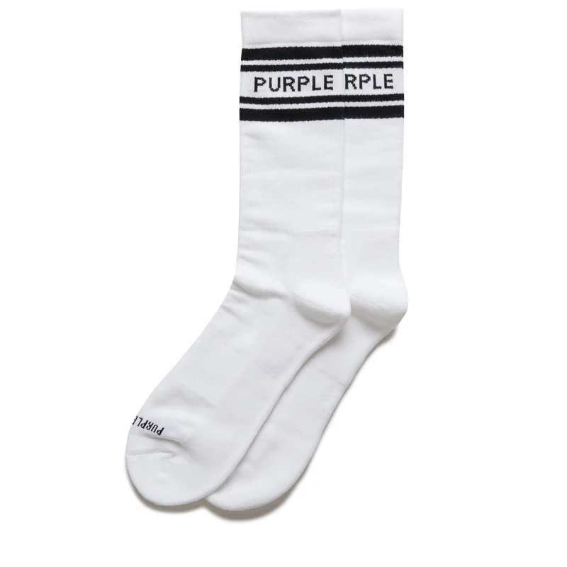 Purple Brand Wordmark Crew Socks - White